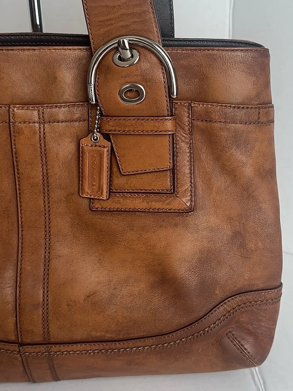 Coach Legacy Leather Tote Bag Tan Cognac Shoulder Handbag F12303